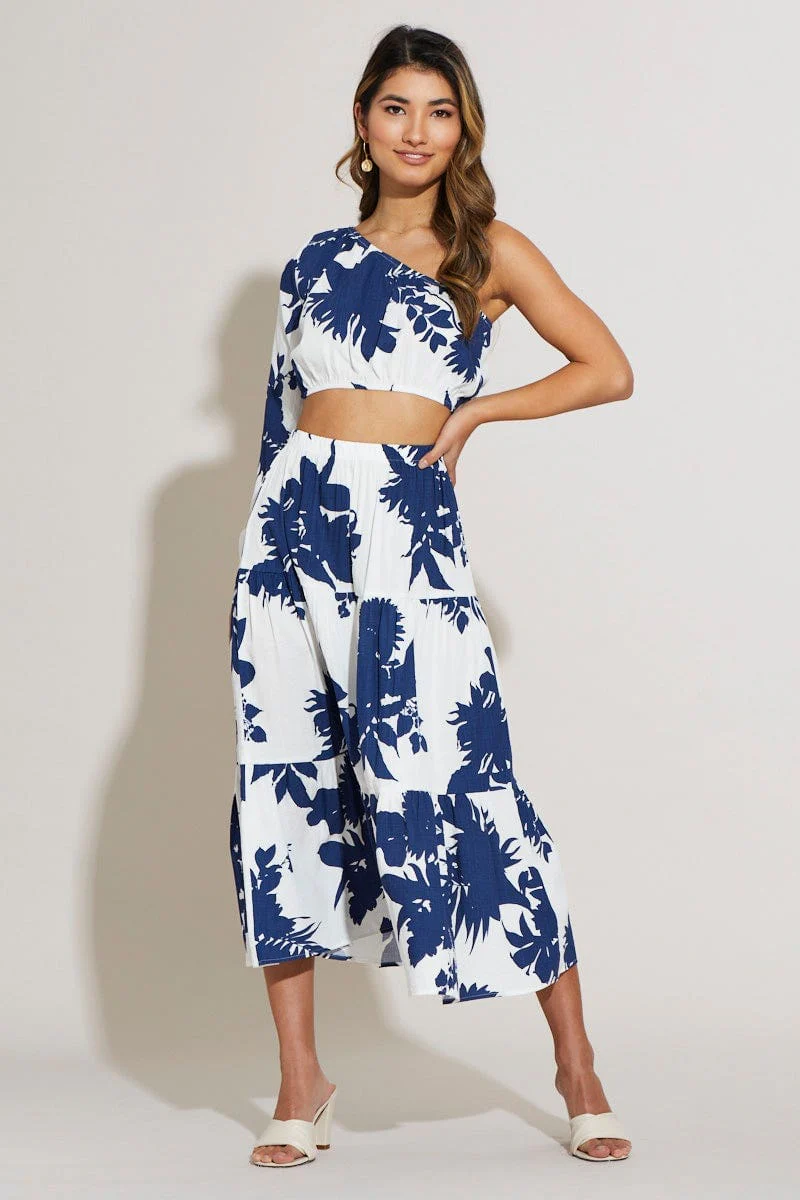 Print Crop Top One Shoulder Long Sleeve - Image 2