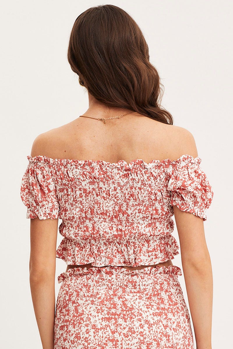 Print Crop Top Short Sleeve Tie Up - Image 5