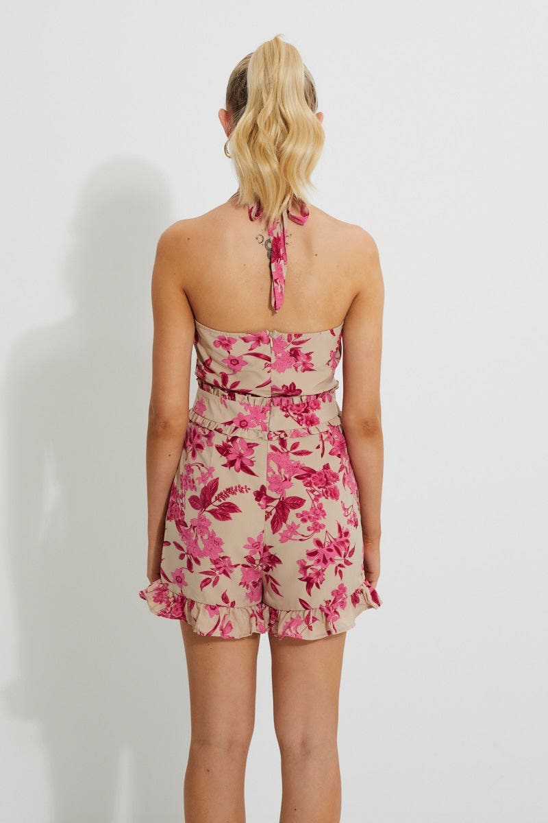 Print Designer Halterneck Ruffle Playsuit - Image 3