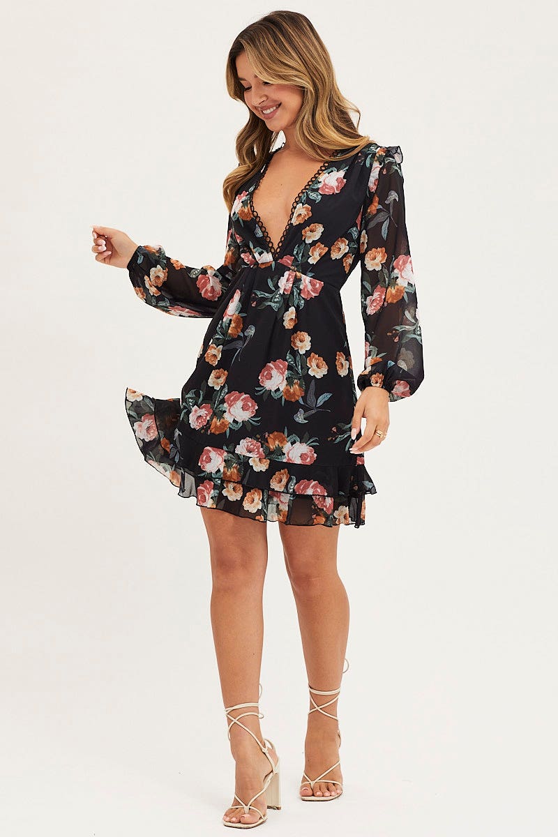 Print Dress Long Sleeve Mini - Image 2