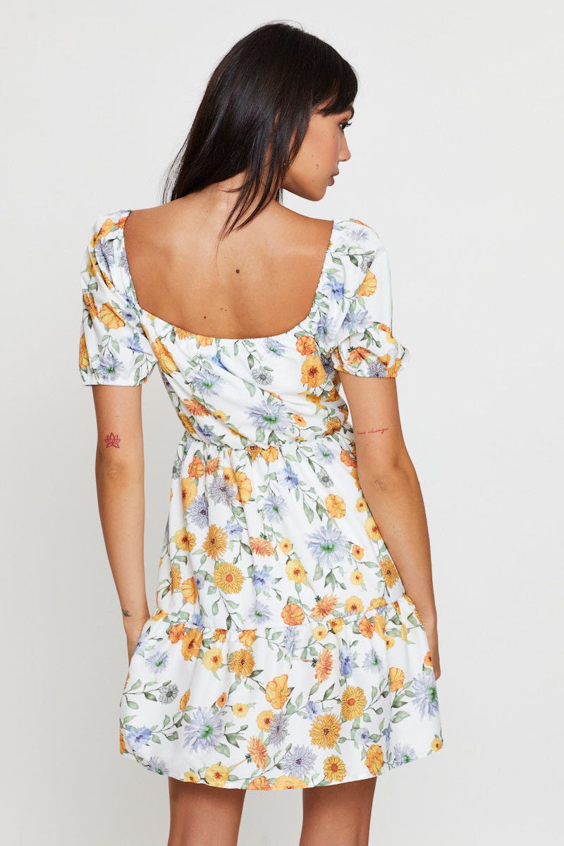 Print Fit And Flare Dress Short Sleeve Square Neck - Image 5