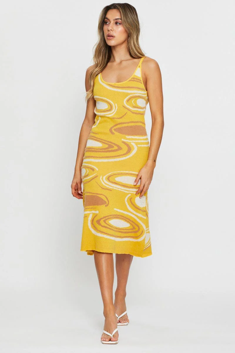 Print Knit Dress Midi - Image 3