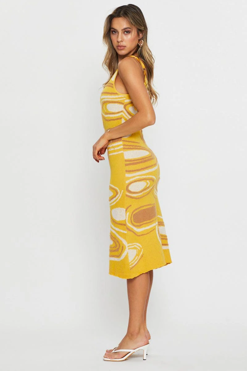 Print Knit Dress Midi - Image 4