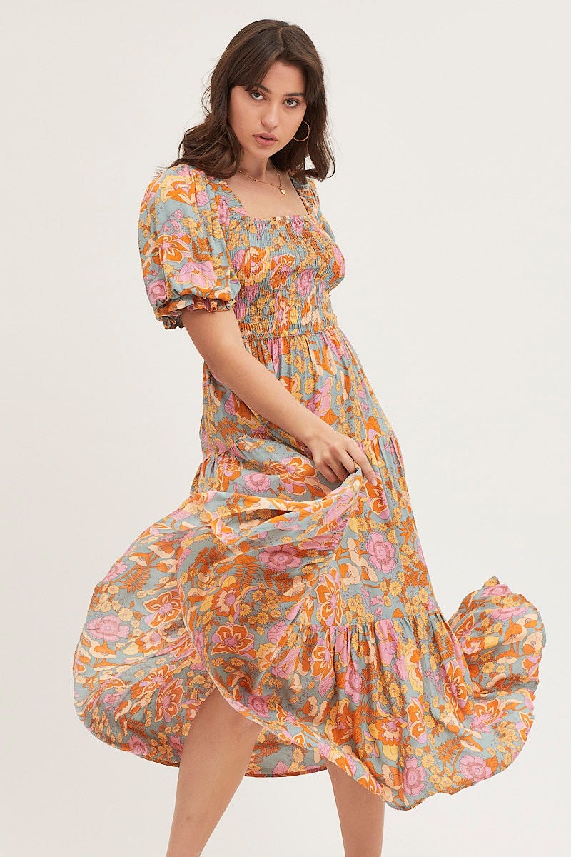 Print Maxi Dress Short Sleeve - Image 2