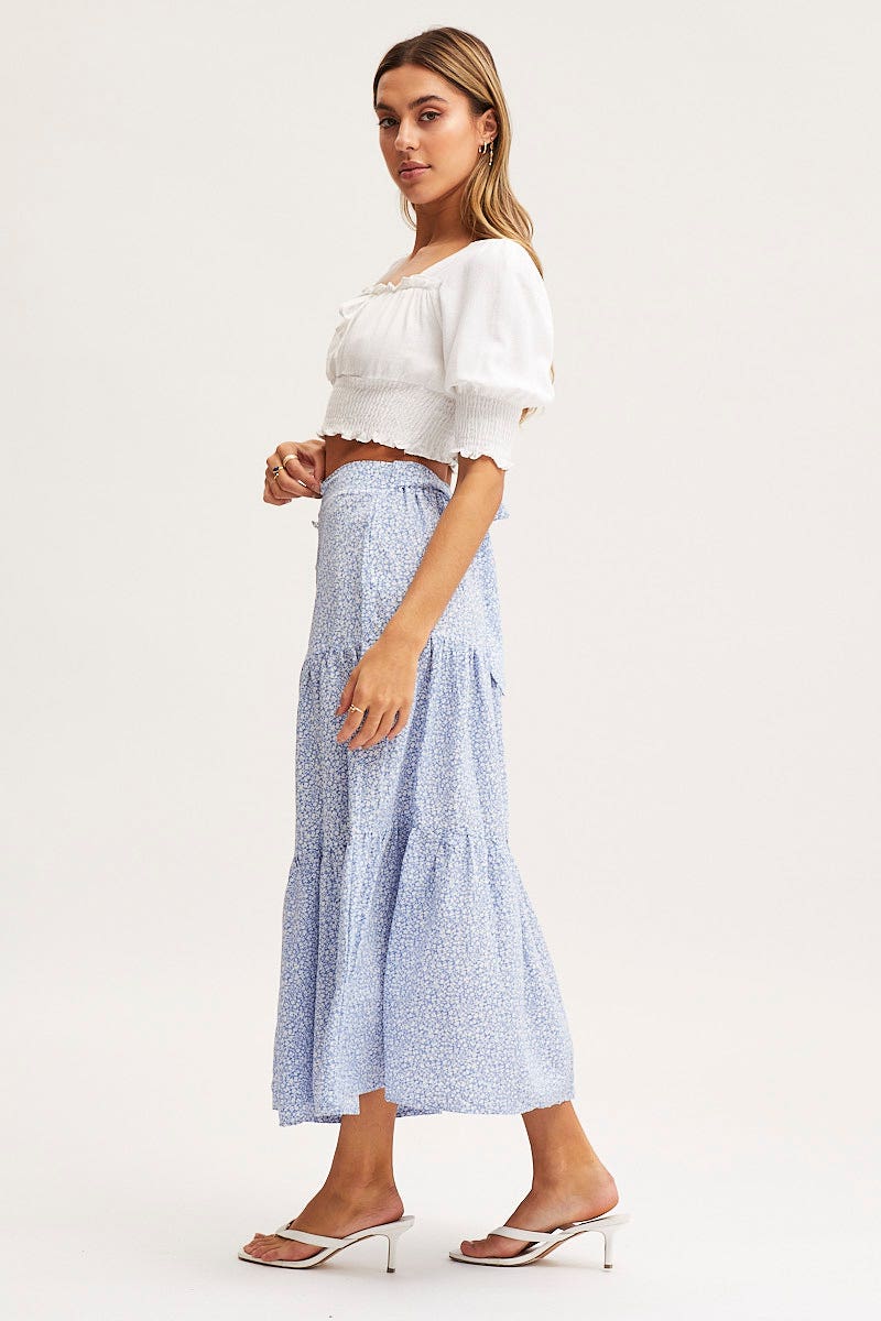 Print Midi Skirt High Rise Tiered - Image 4