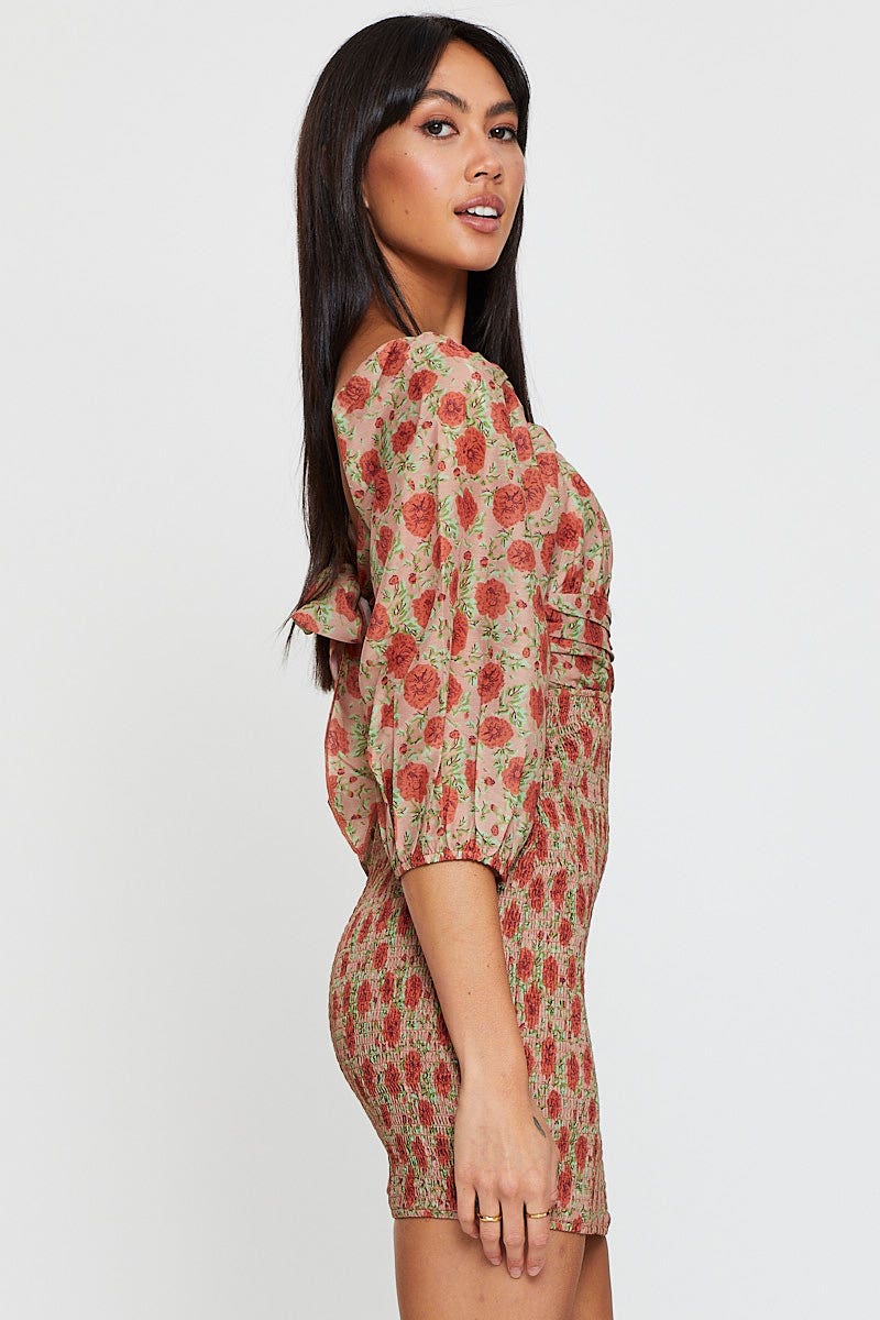 Print Mini Dress Long Sleeve Bodycon - Image 4