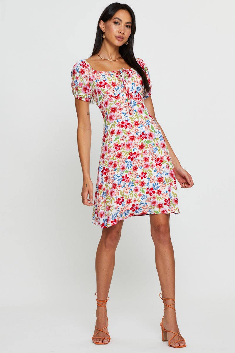 Print Mini Dress Short Sleeve Scoop Neck - Image 2