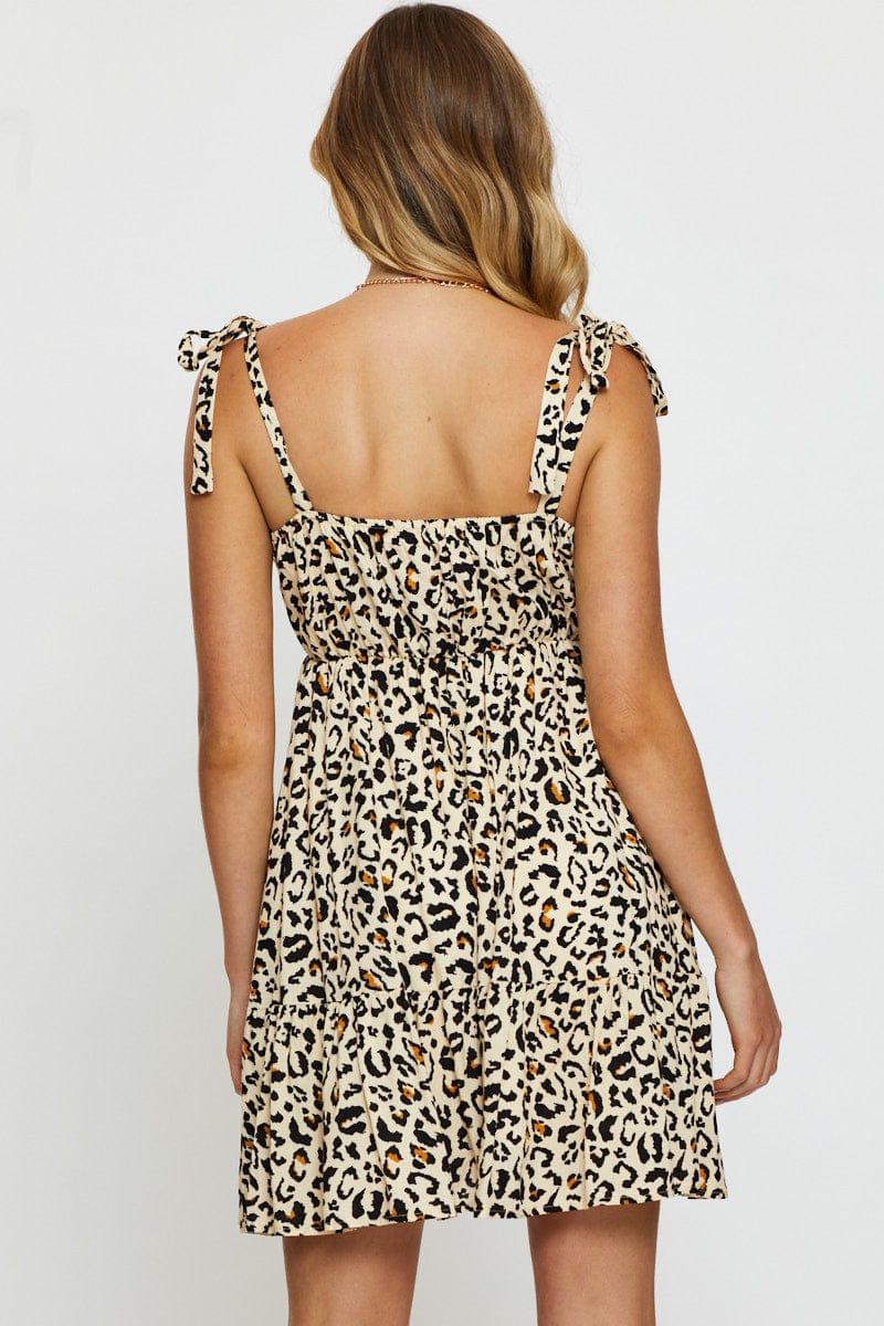 Print Mini Dress V Neck - Image 5