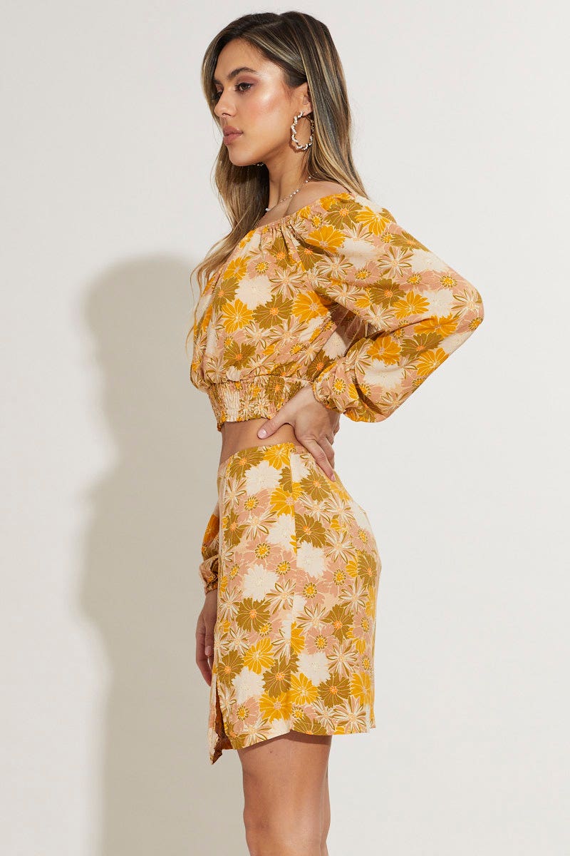 Print Mini Skirt Front Slit - Image 3