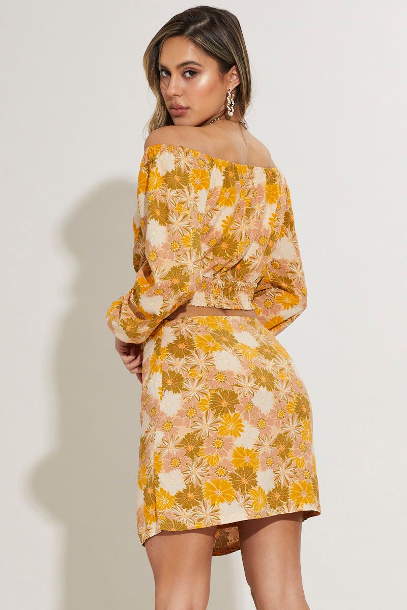 Print Mini Skirt Front Slit - Image 4