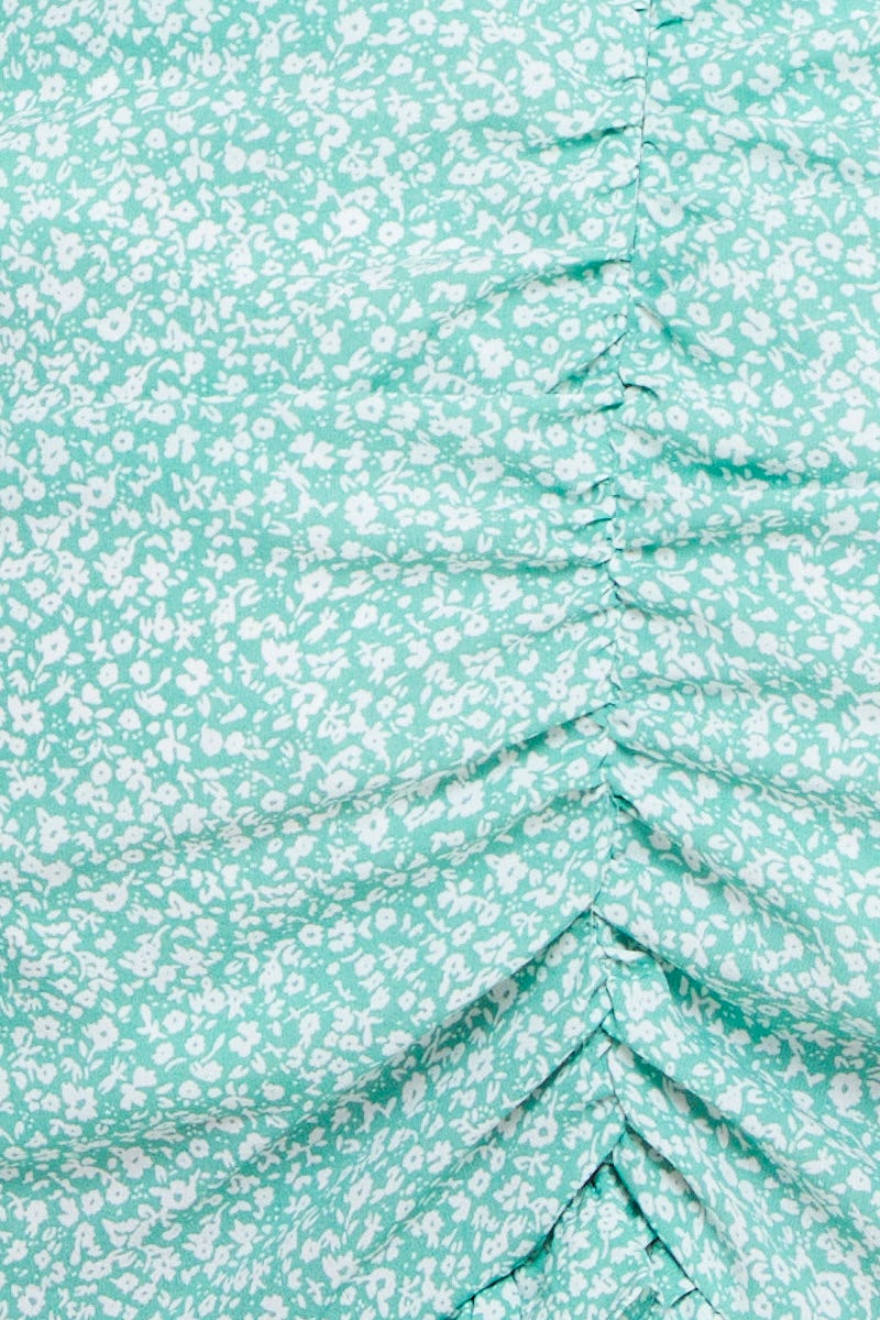Print Mini Skirt Side Ruched Frill Hem - Image 6