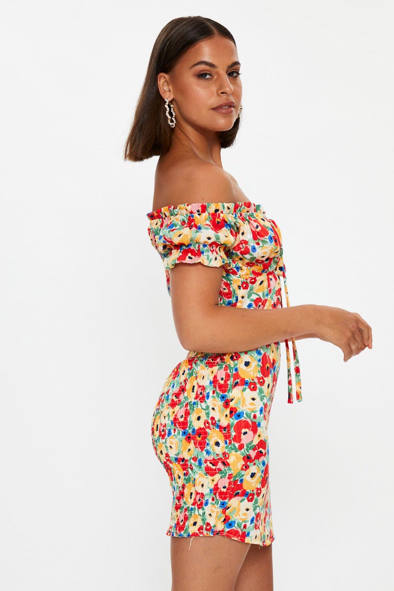 Print Off Shoulder Bustier Mini Dress - Image 4