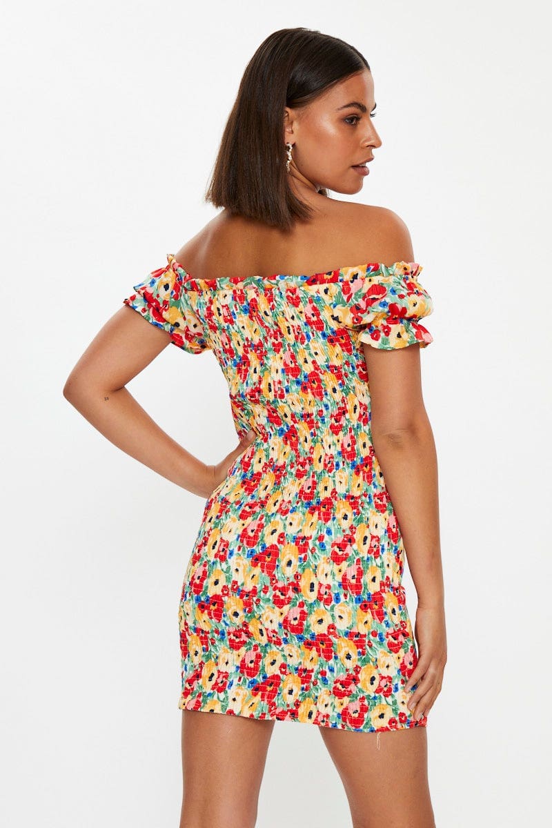 Print Off Shoulder Bustier Mini Dress - Image 5