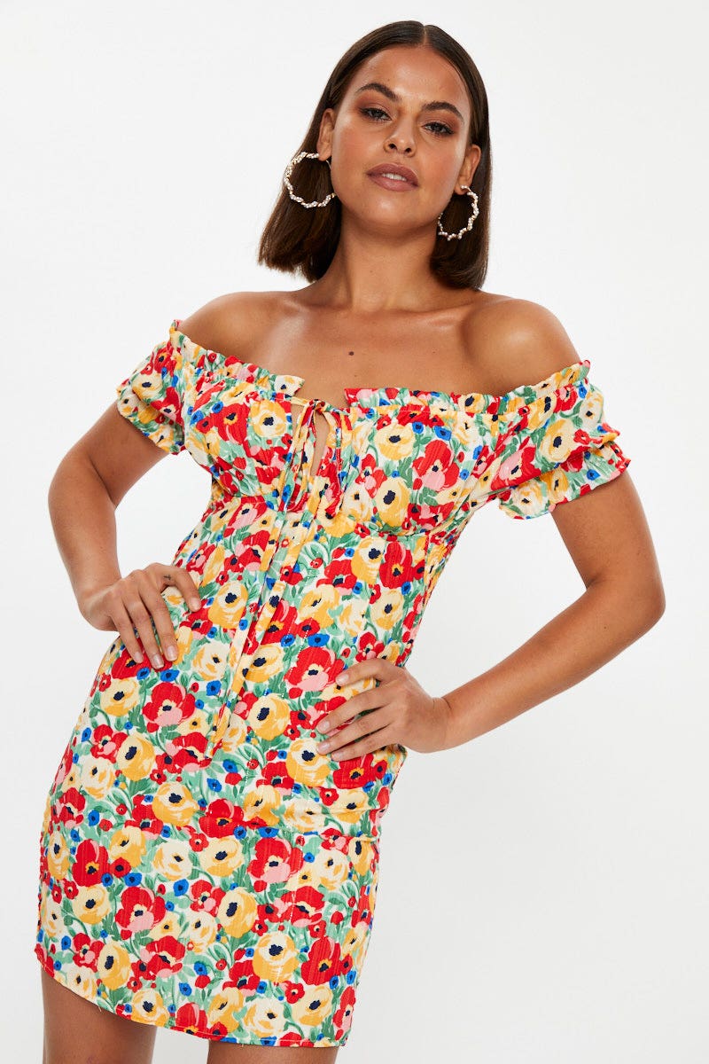 Print Off Shoulder Bustier Mini Dress - Image 8