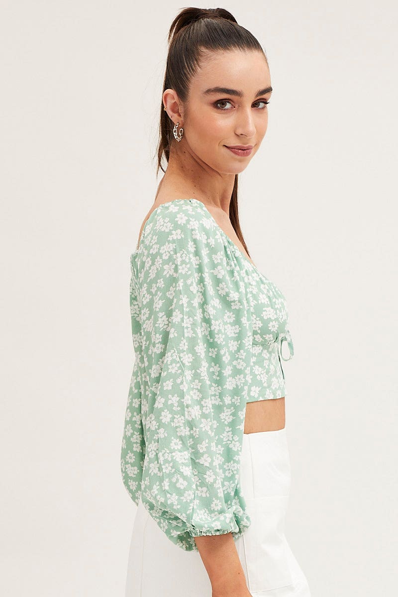 Print Off Shoulder Cropped Top - Image 4