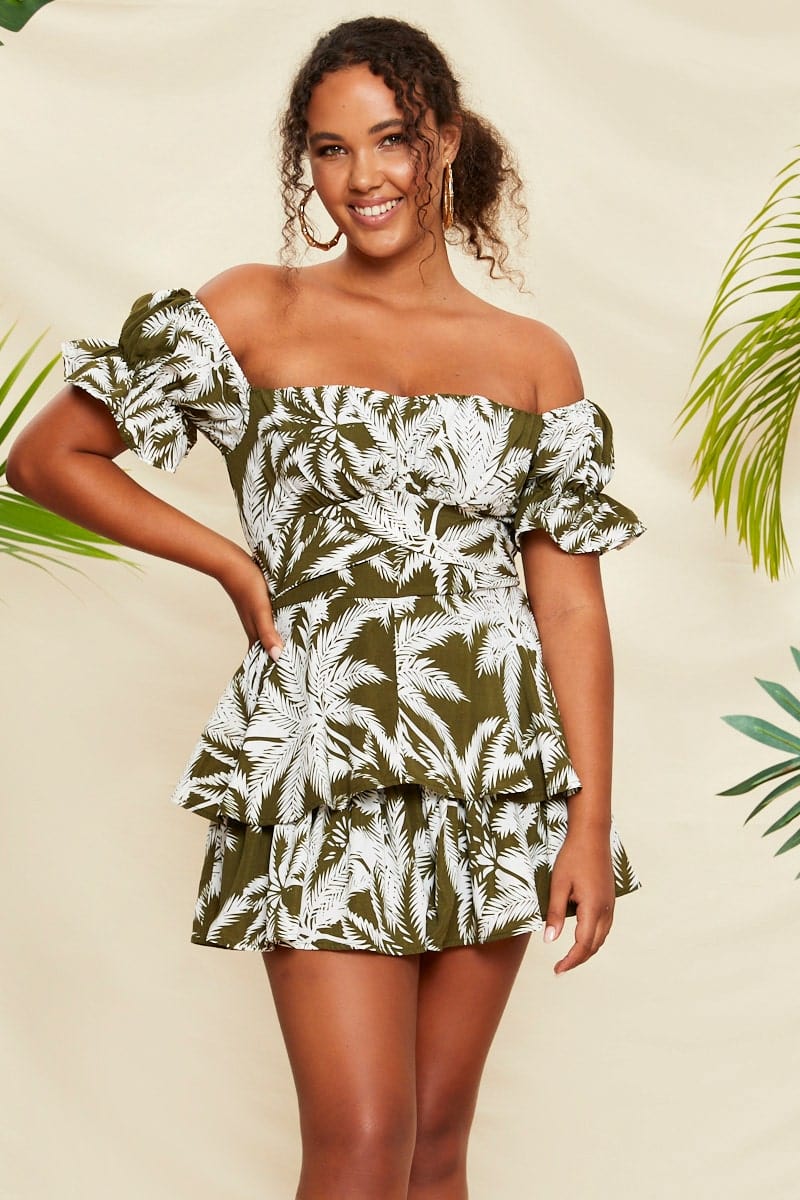 Print Off Shoulder Gathered Bust Detail P - Image 7