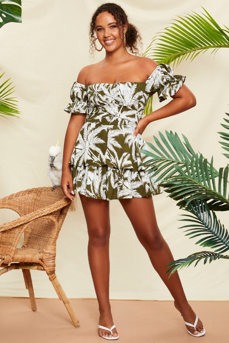Print Off Shoulder Gathered Bust Detail P - Image 8