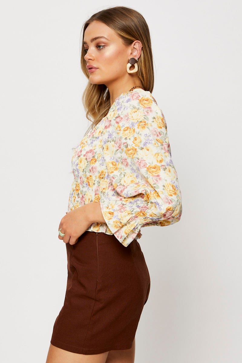 Print Peasant Blouse Long Sleeve - Image 3