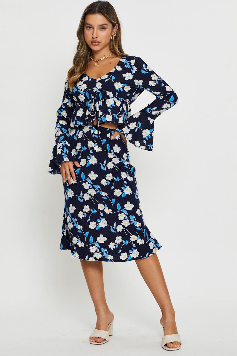 Print Peplum Top Long Sleeve Off Shoulder - Image 2
