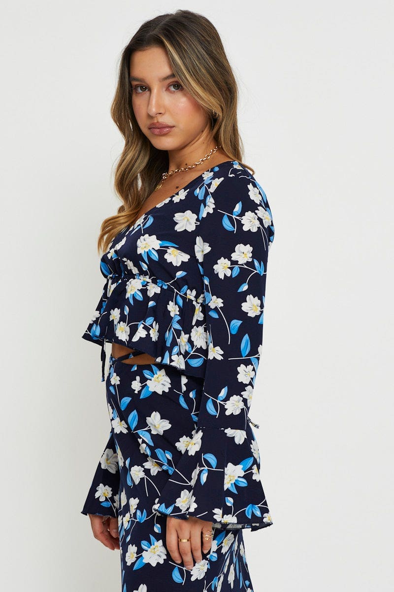Print Peplum Top Long Sleeve Off Shoulder - Image 4