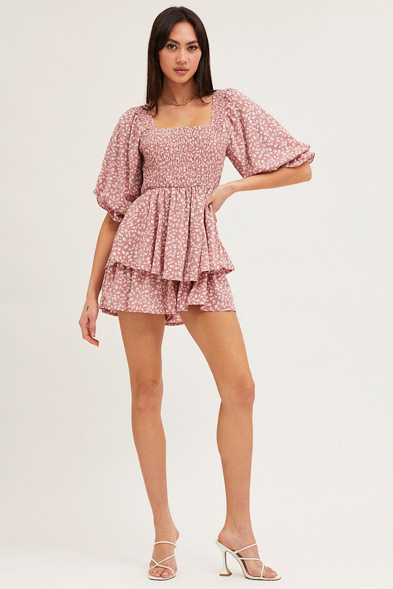 Print Playsuit Short Sleeve Square Neck - Image 2