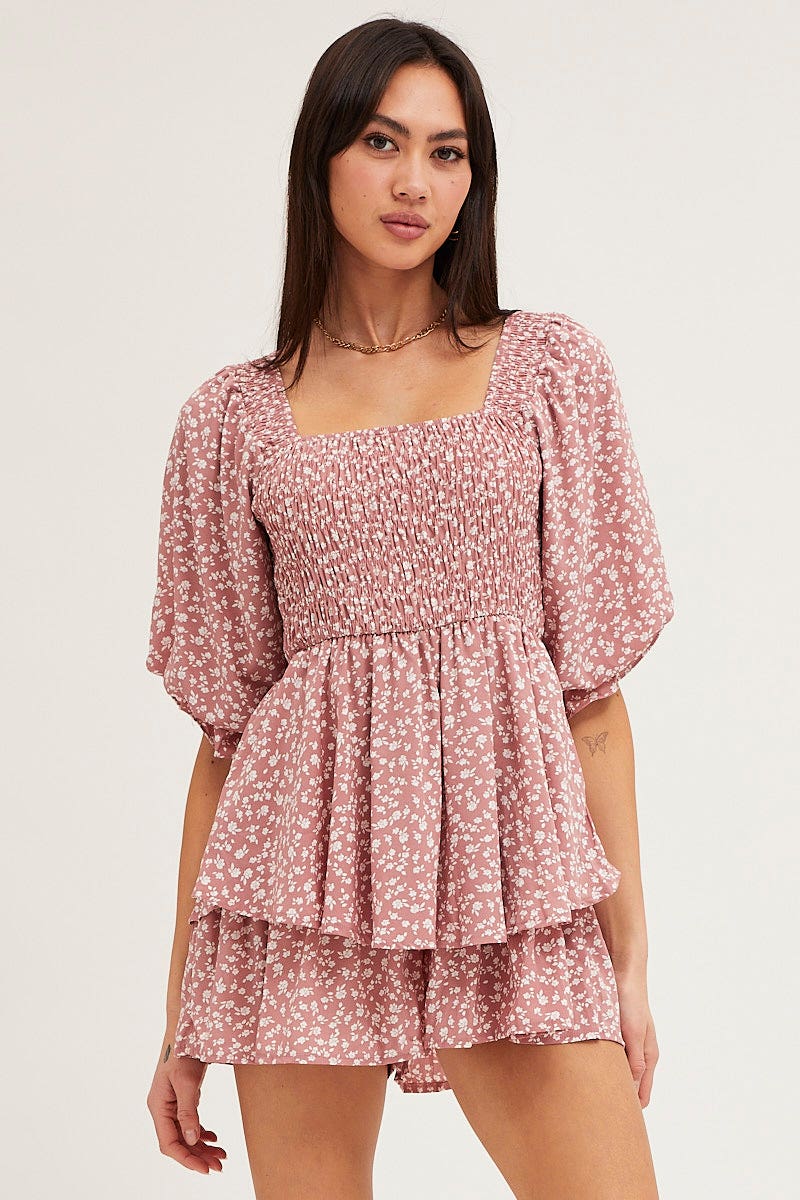 Print Playsuit Short Sleeve Square Neck - Image 3