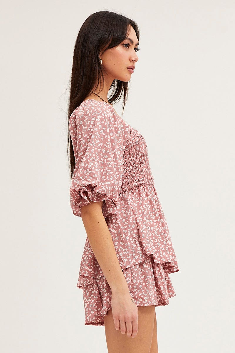 Print Playsuit Short Sleeve Square Neck - Image 4
