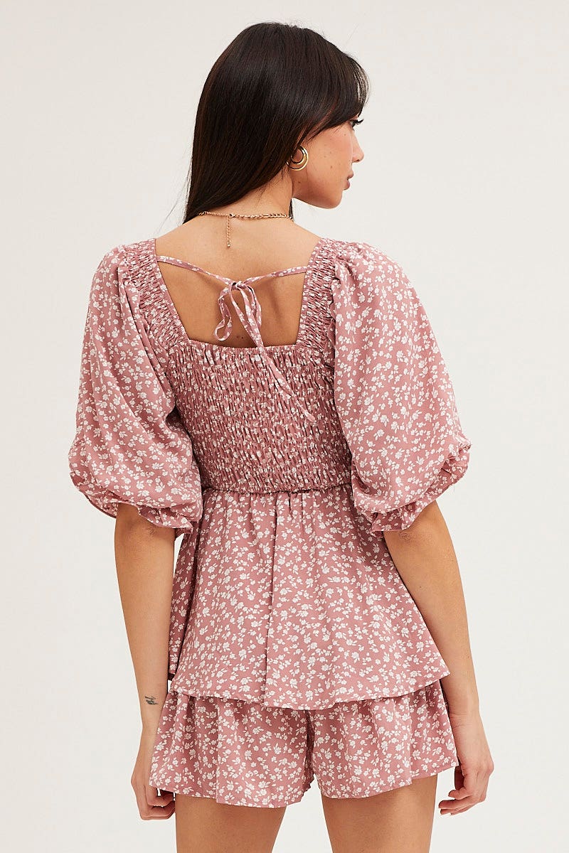 Print Playsuit Short Sleeve Square Neck - Image 5