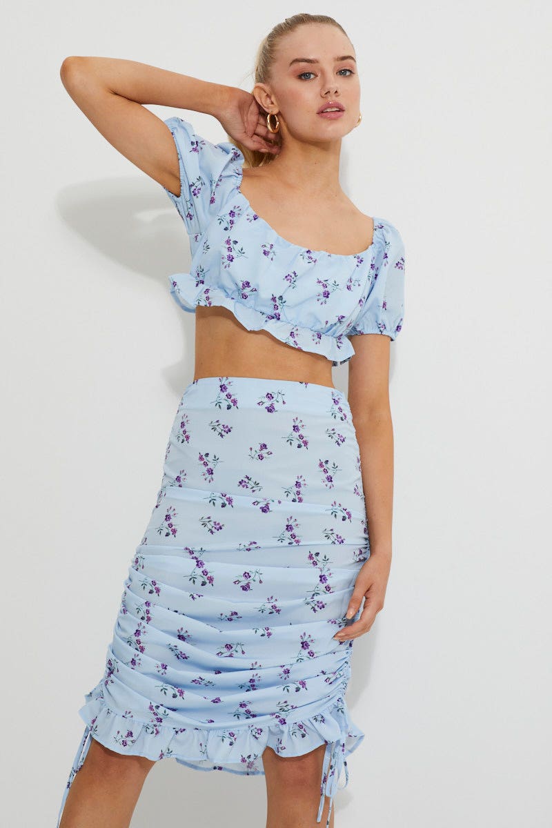 Print Print Puff Shoulder Ruched Bust Crop Top - Image 3