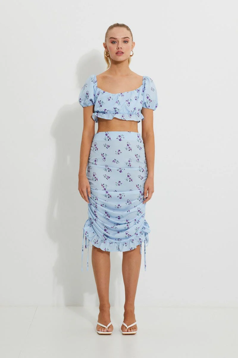 Print Print Puff Shoulder Ruched Bust Crop Top - Image 5