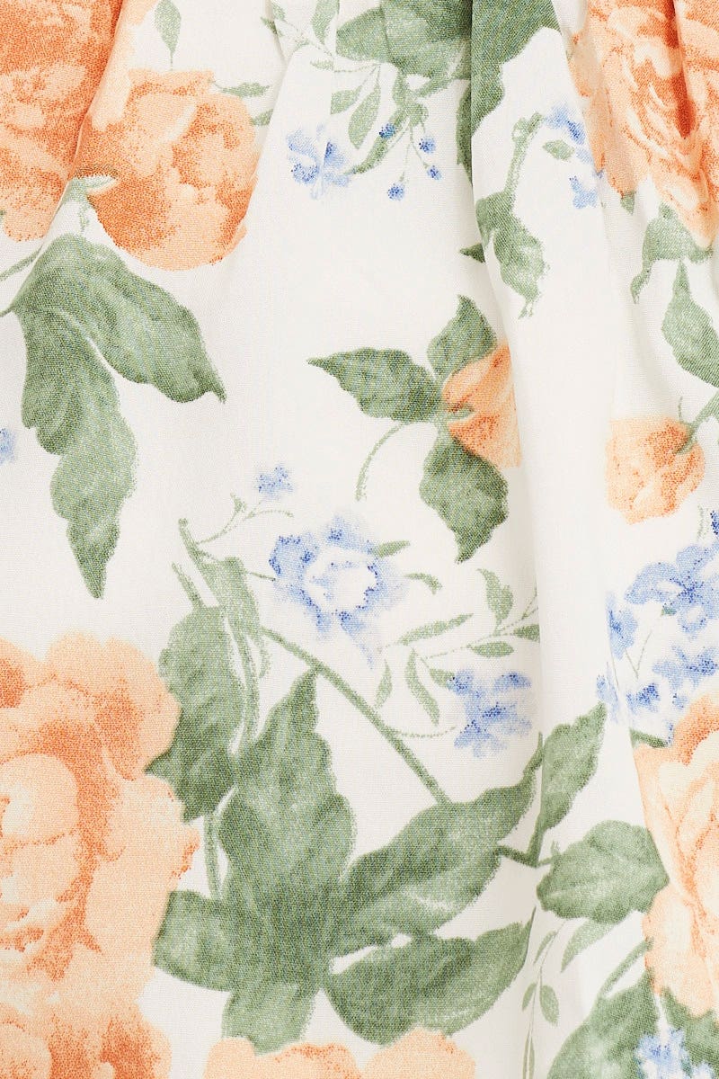 Print Puff Sleeve Shirred Top - Image 6
