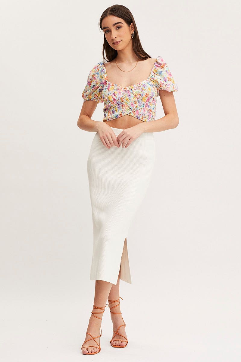 Print Puff Sleeve Top Short Sleeve Crop - Image 3