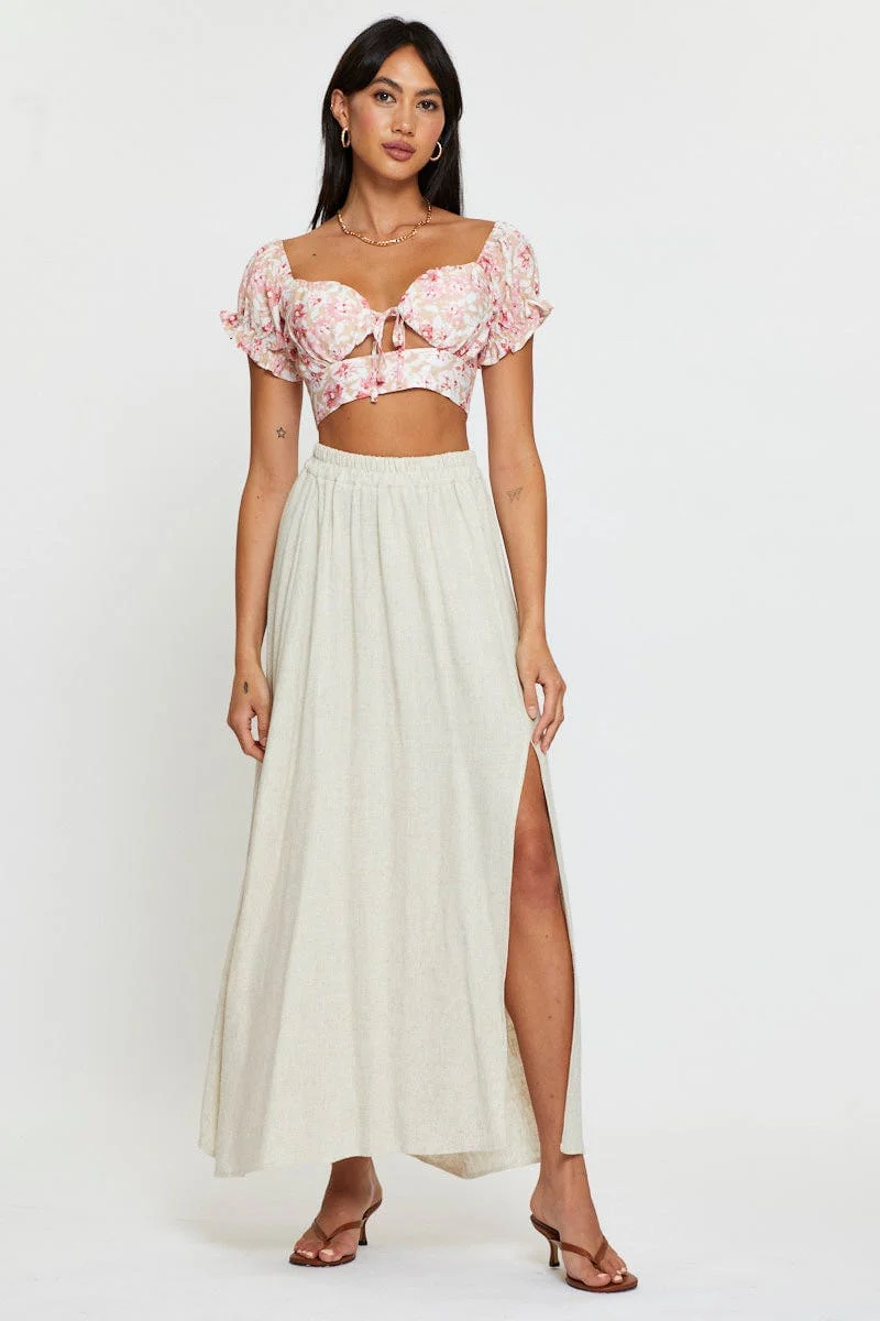Print Puff Sleeve Top Short Sleeve Crop - Image 2