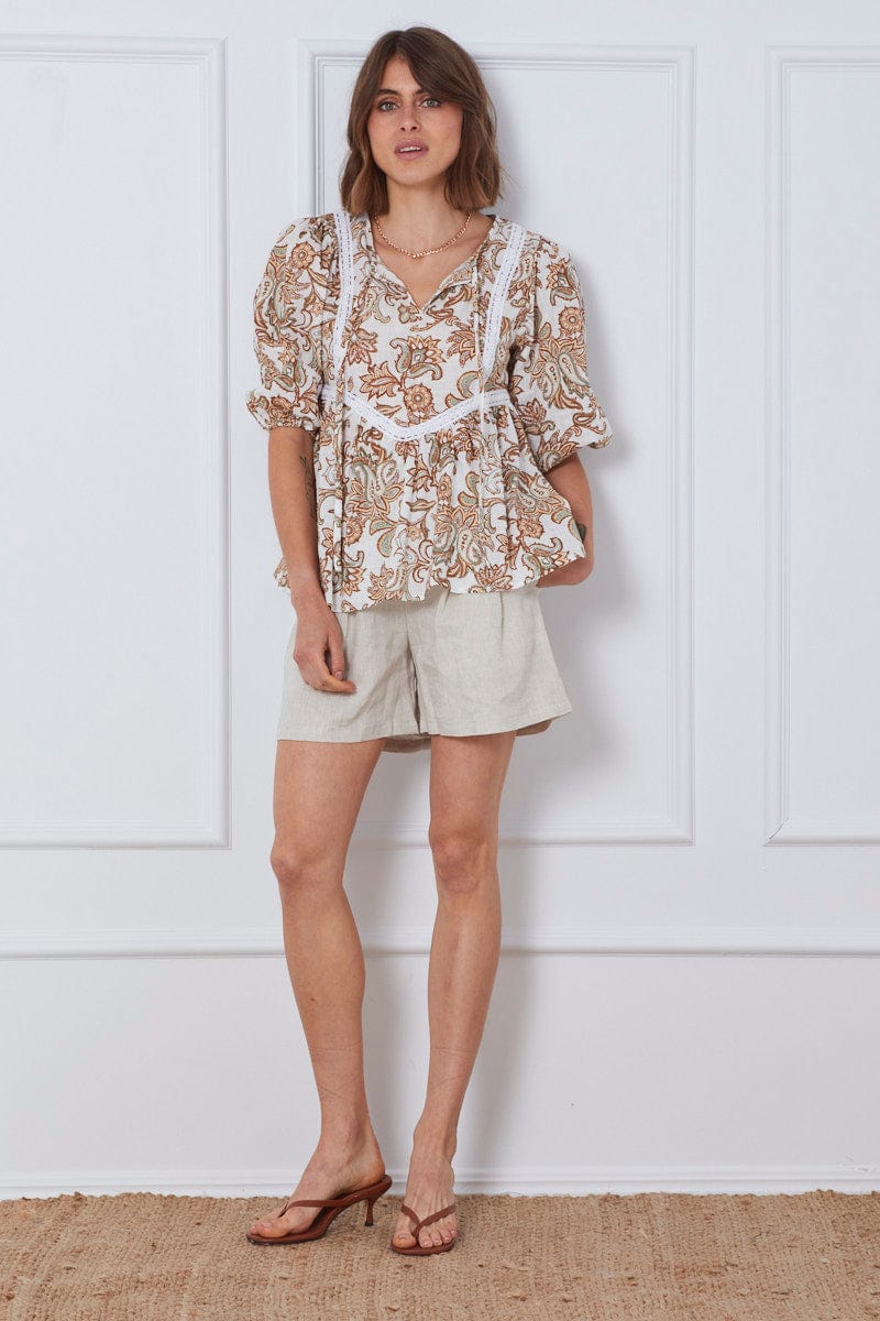 Print Relaxed Top Short Sleeve Oversized Square Neck - Image 2