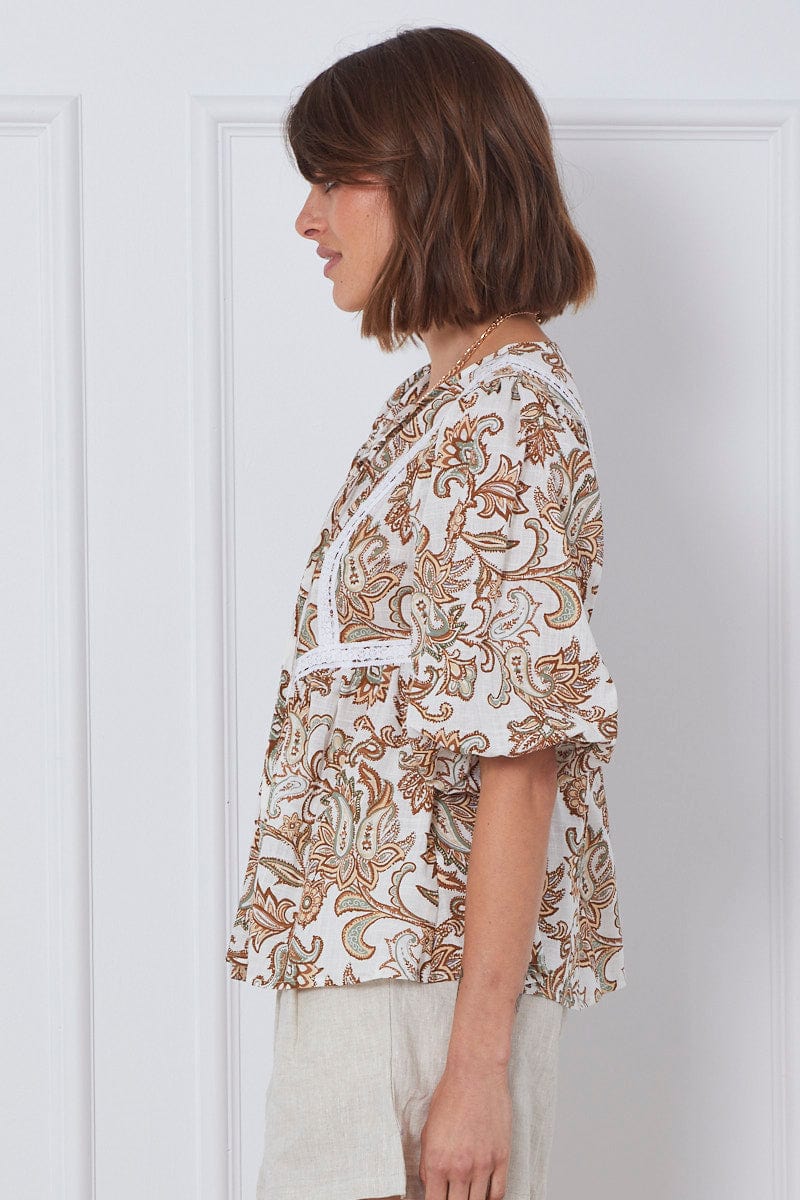 Print Relaxed Top Short Sleeve Oversized Square Neck - Image 4