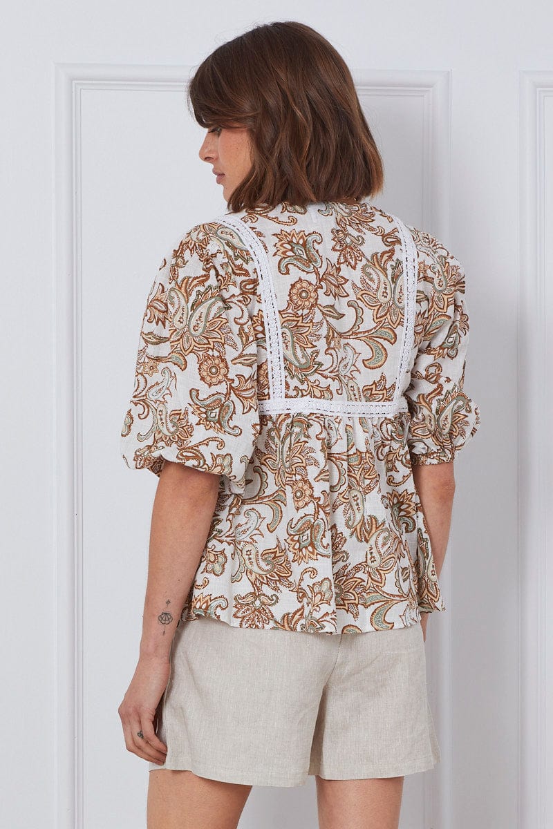 Print Relaxed Top Short Sleeve Oversized Square Neck - Image 5