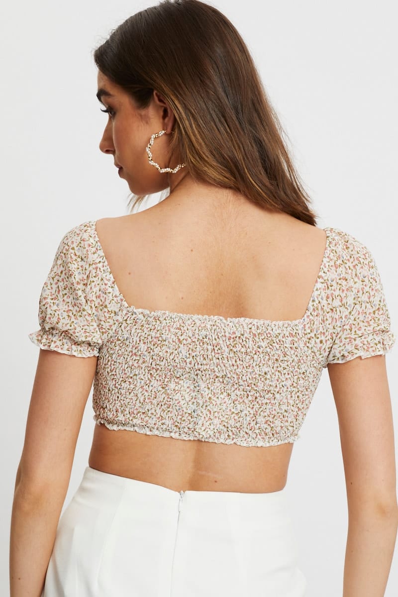 Print Rouching Crop Top - Image 3