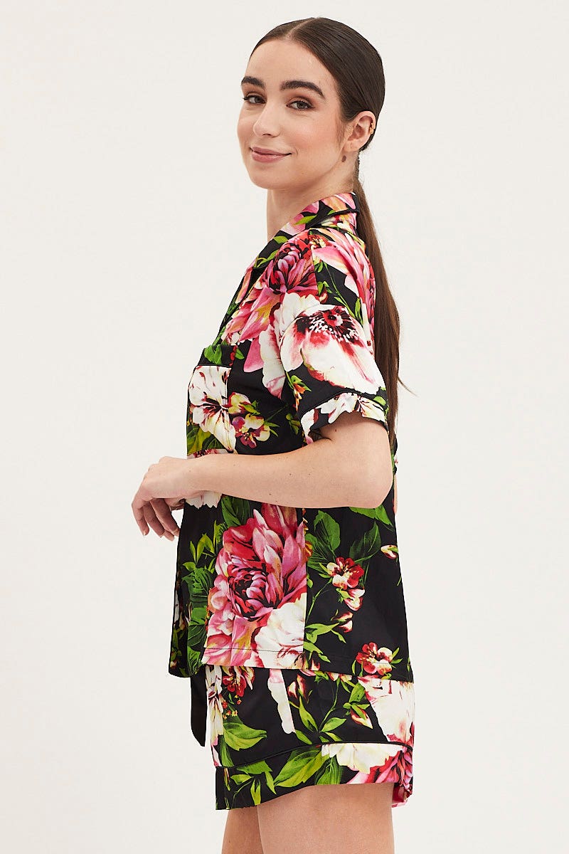 Print Satin Pajamas Set Short Sleeve - Image 4