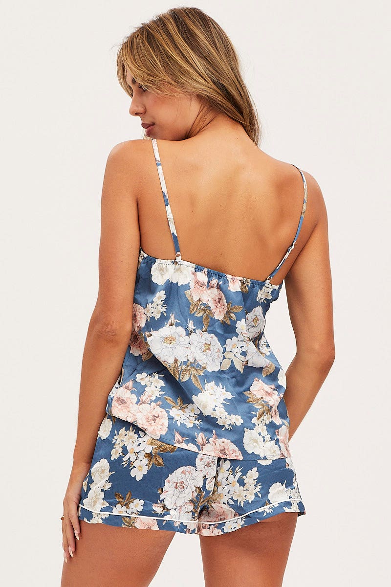 Print Satin Pajamas Set Sleeveless - Image 11