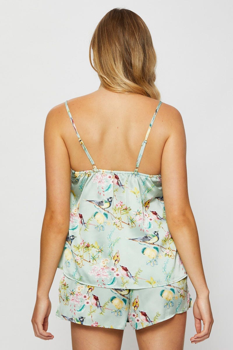 Print Satin Pajamas Set Sleeveless - Image 5