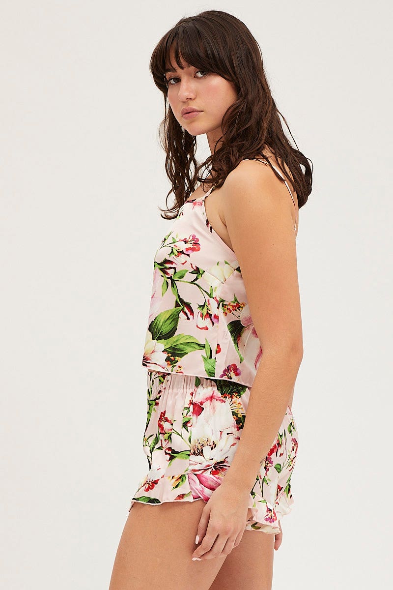 Print Satin Pajamas Set Sleeveless - Image 4