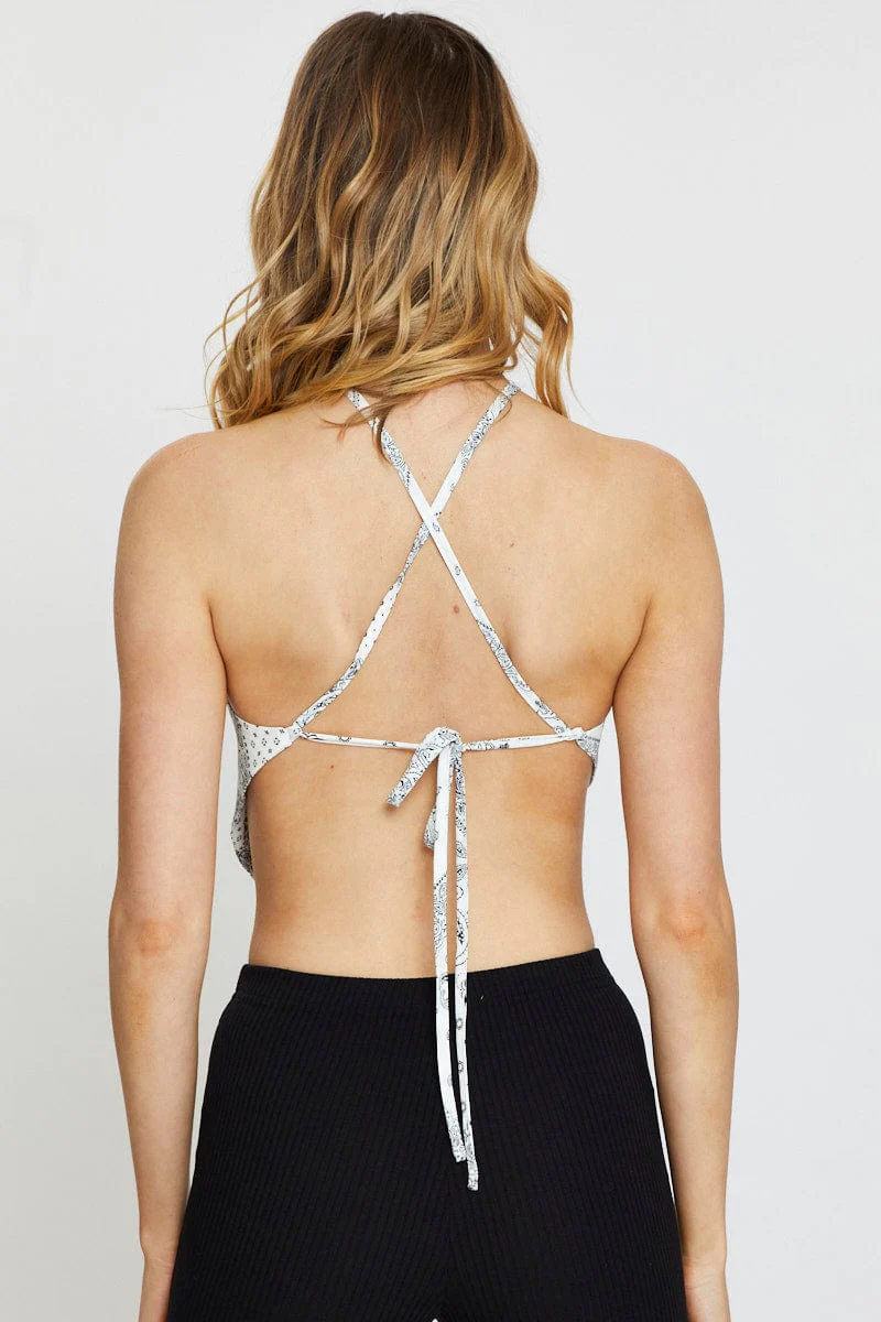 Print Scarf Top Sleeveless Crop Halter - Image 6