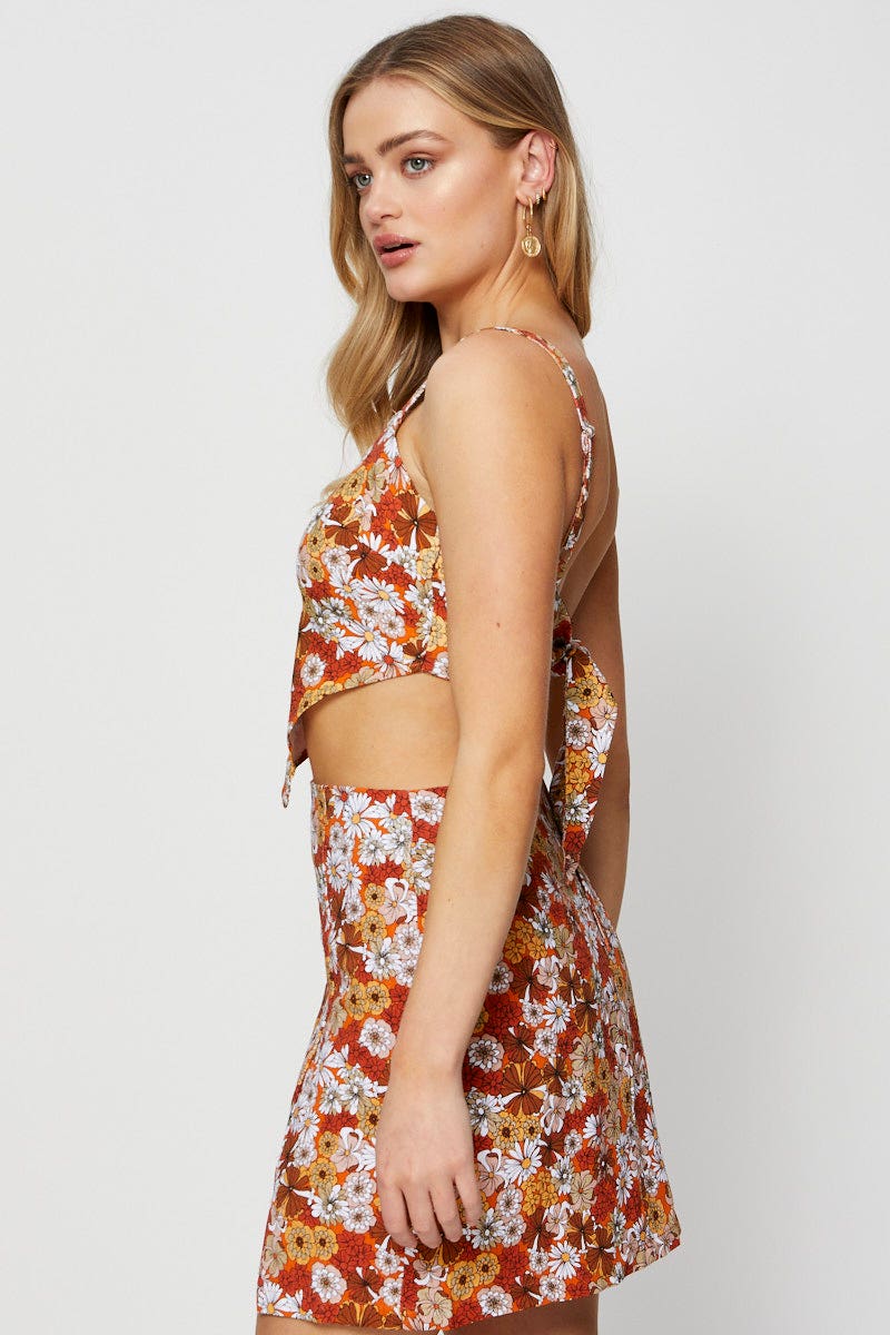 Print Scarf Top Sleeveless Crop Linen Blend - Image 4