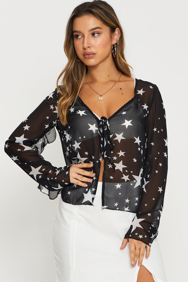Print Sheer Top Long Sleeve - Image 3