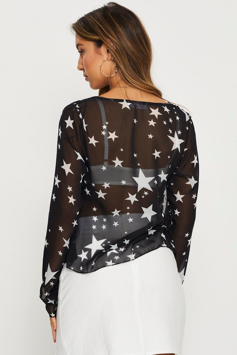 Print Sheer Top Long Sleeve - Image 4