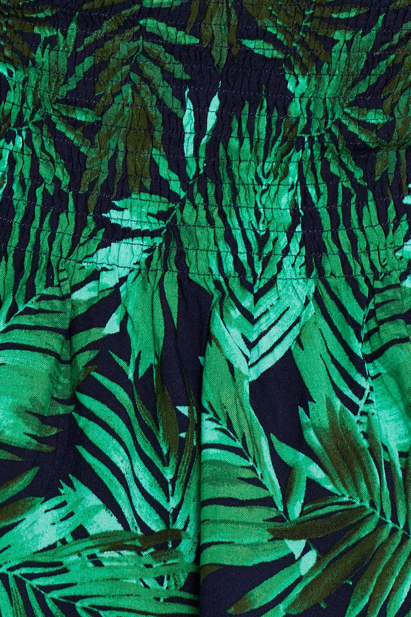Print Short Sleeve Tropical Print Shirred Top - Image 6