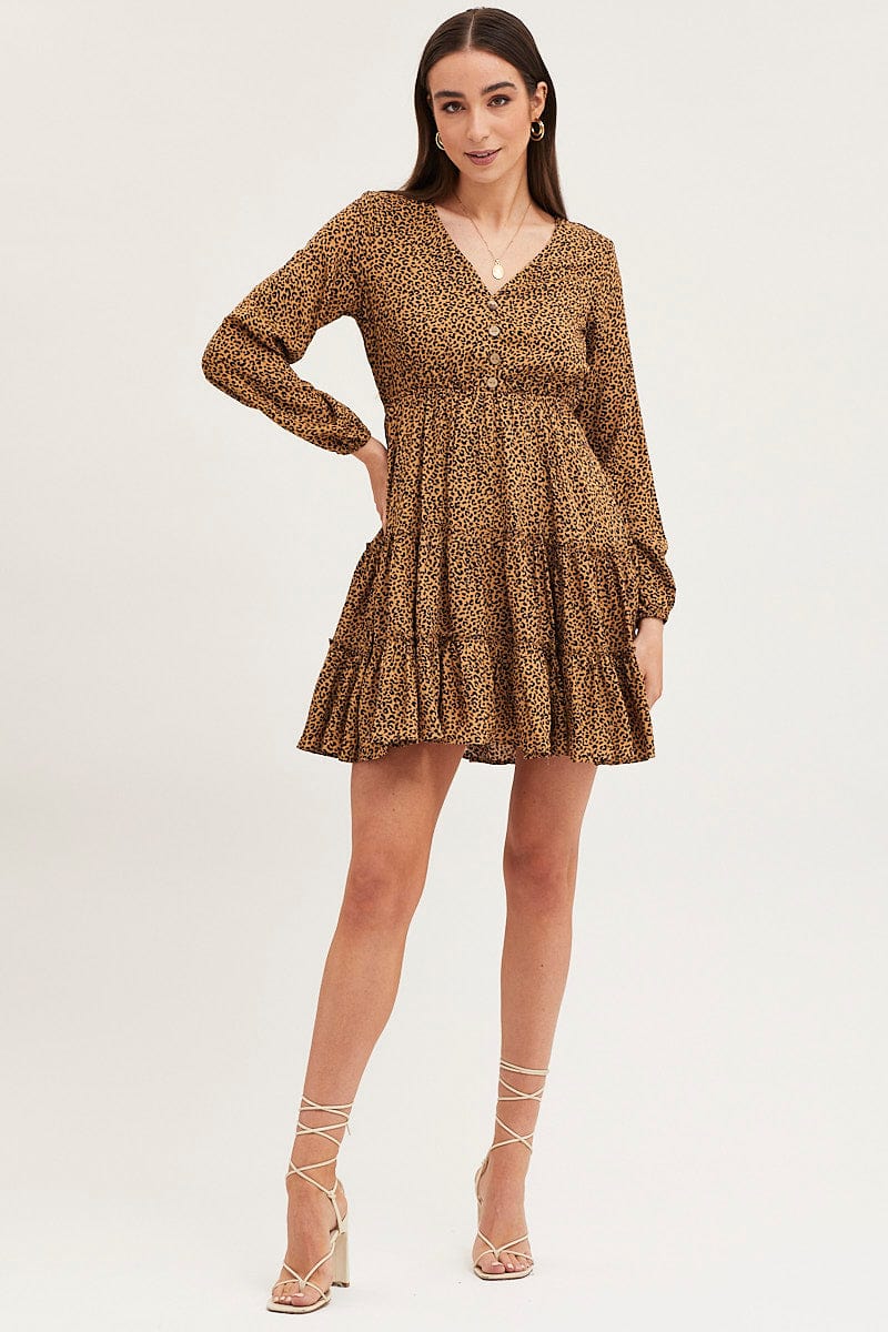 Print Skater Dress Long Sleeve Mini - Image 2