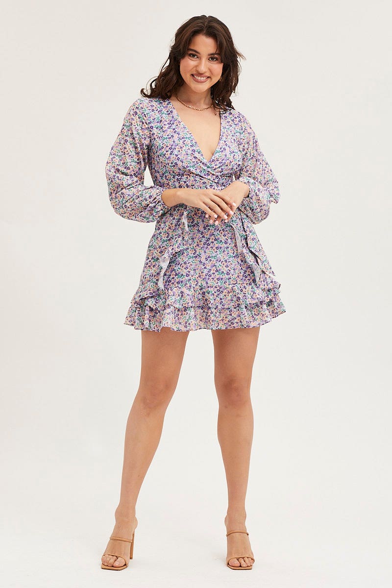 Print Skater Dress Long Sleeve Mini - Image 2