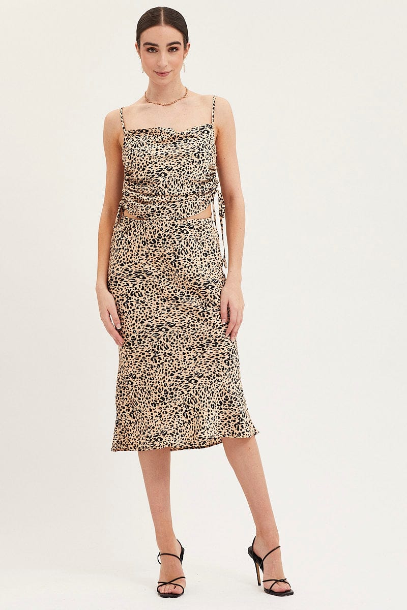 Print Slip Skirt Midi Satin - Image 3