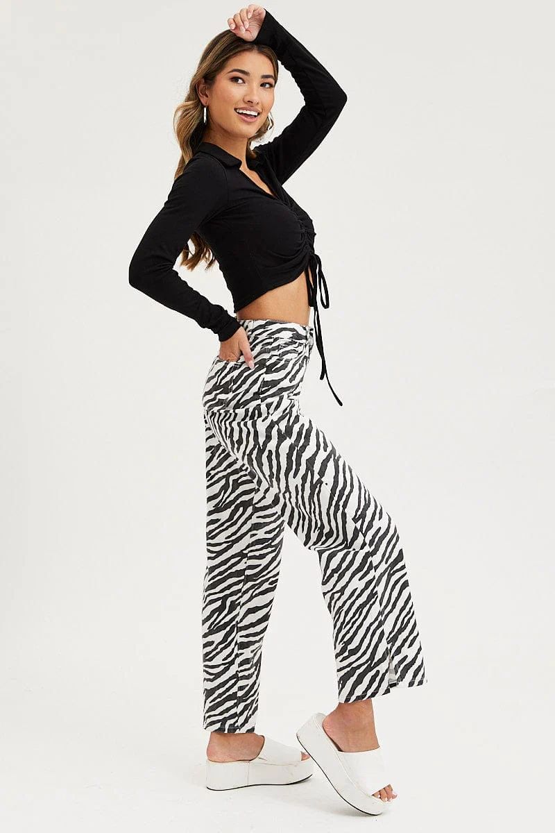 Print Straight Denim Jeans High Rise - Image 4